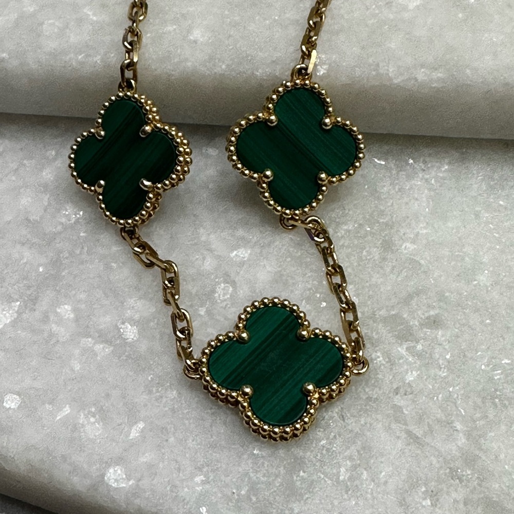 Van Cleef & Arpels Vintage Alhambra bracelet, 5 motifs, 18K yellow gold, malachi - Picture 4 of 12